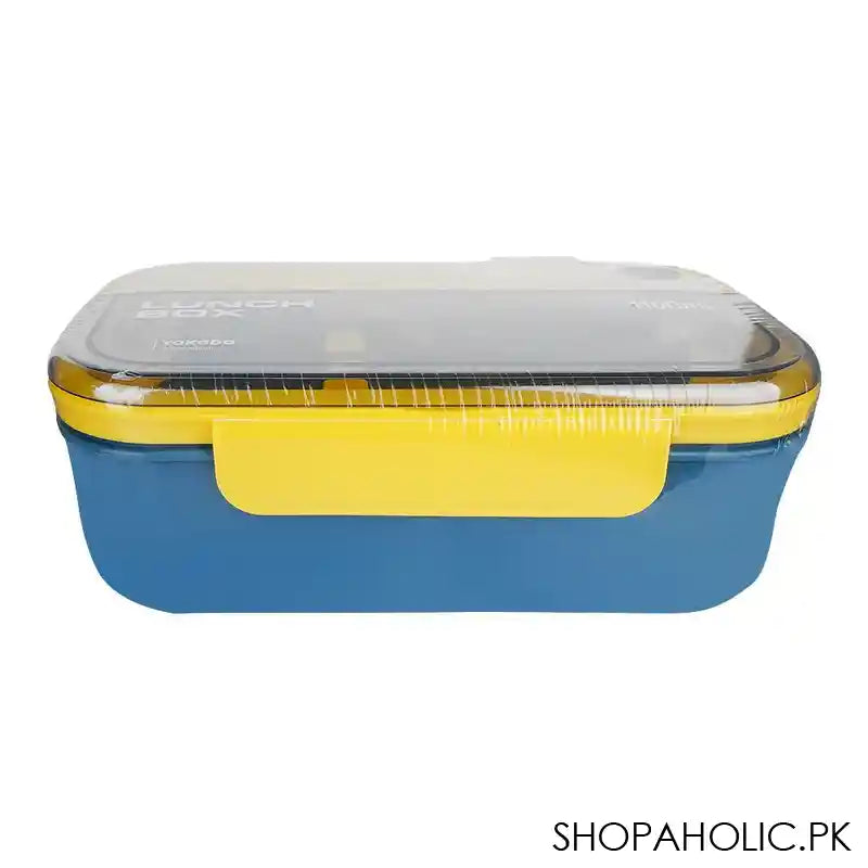 Plastic Lunch Box With Spoon, 1100ml Capacity, Blue, 8.5in (H) x 5.1in (W) x 2.8in (D), 335 - Image 2