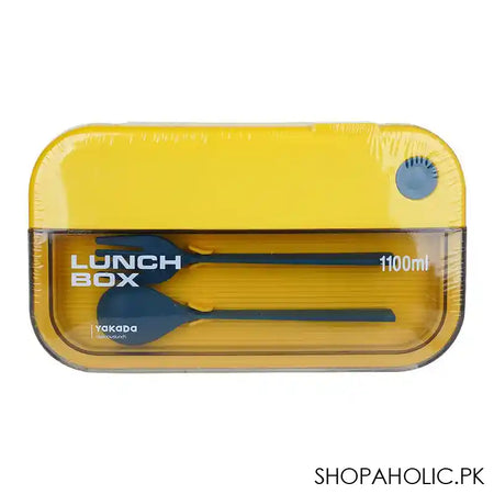 Plastic Lunch Box With Spoon, 1100ml Capacity, Blue, 8.5in (H) x 5.1in (W) x 2.8in (D), 335 - Image 3