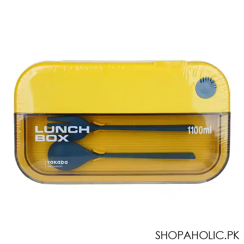 Plastic Lunch Box With Spoon, 1100ml Capacity, Blue, 8.5in (H) x 5.1in (W) x 2.8in (D), 335 - Image 3
