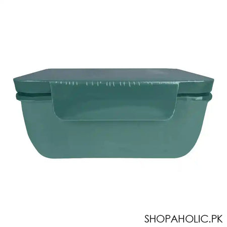 Plastic Lunch Box With Spoon, 1100ml Capacity, Green, 5.1in (H) x 5.1in (W) x 2in (D), 53002 - Image 3
