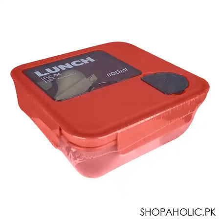 Plastic Lunch Box With Spoon, 1100ml Capacity, Red, 5.1in (H) x 5.1in (W) x 2in (D), 53002 - Image 3