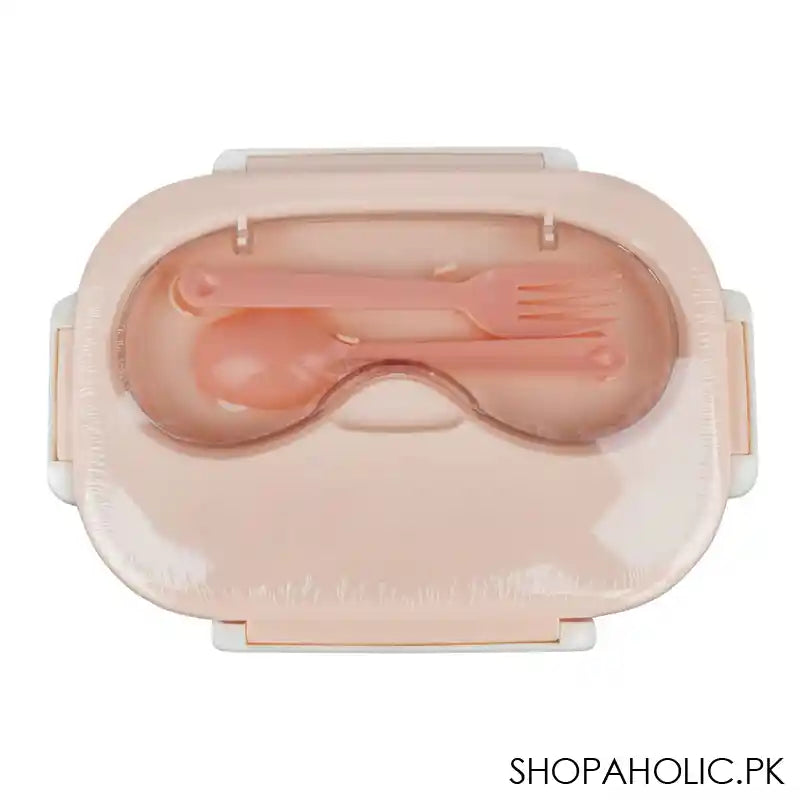 Plastic Snap Lock Lunch Box, 3 Compartments, Spoon & Fork, 1200ml, Pink, 6.3in (H) x 3.5in (W) x 2in (D), 25451 - Main Image