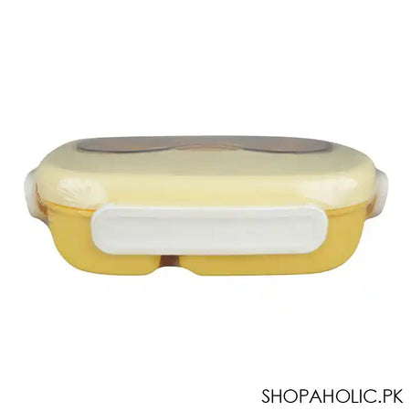 Plastic Snap Lock Lunch Box, 3 Compartments, Spoon & Fork, 1200ml, Yellow, 5.9in (H) x 3.3in (W) x 2in (D), 25451 - Image 2