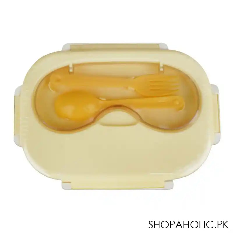 Plastic Snap Lock Lunch Box, 3 Compartments, Spoon & Fork, 1200ml, Yellow, 5.9in (H) x 3.3in (W) x 2in (D), 25451 - Main Image