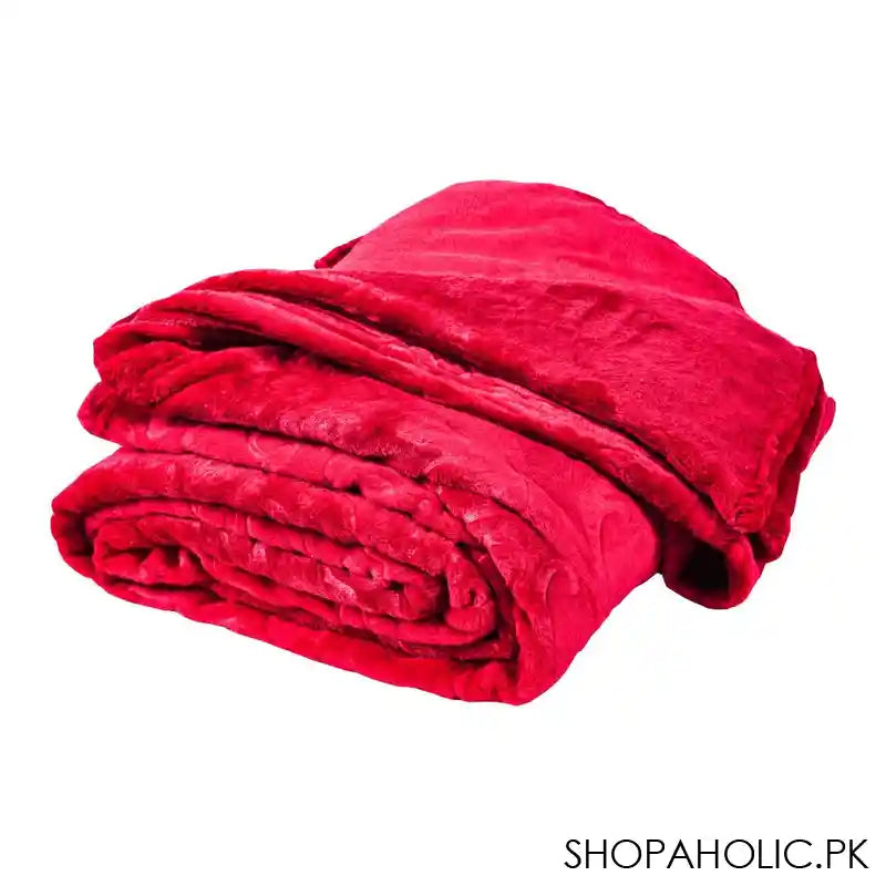 Plushmink Mansion Flannel Double Bed Blanket, Maroon - Main Image