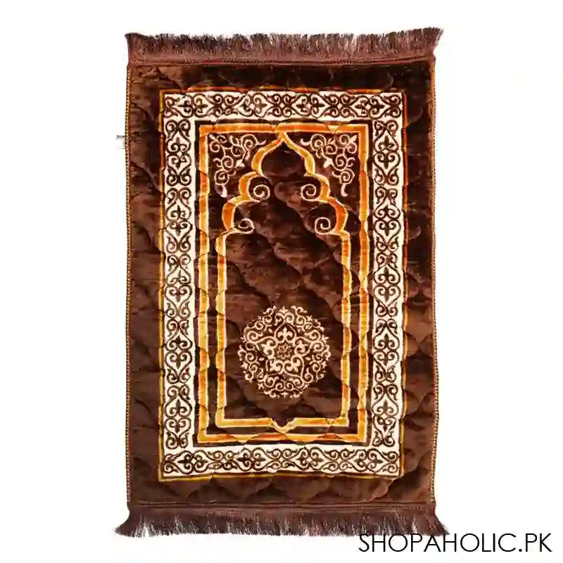 Plushmink Premium Mughal Printed Prayer Mat, Brown, F404018 - Main Image