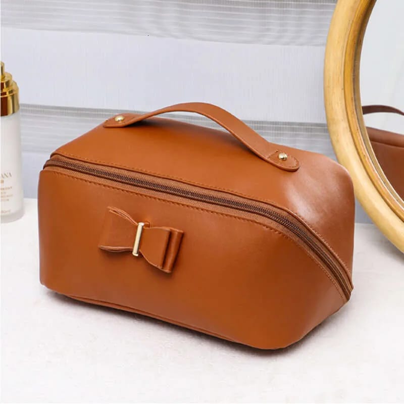 Leather Cosmetic & Makeup Organizer Bag with Bow image 2