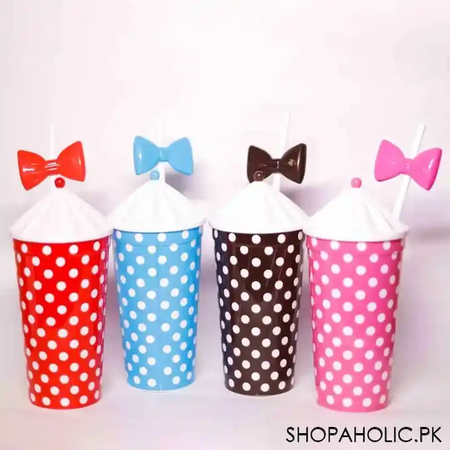 polka dots printed glass with straw   500ml main image