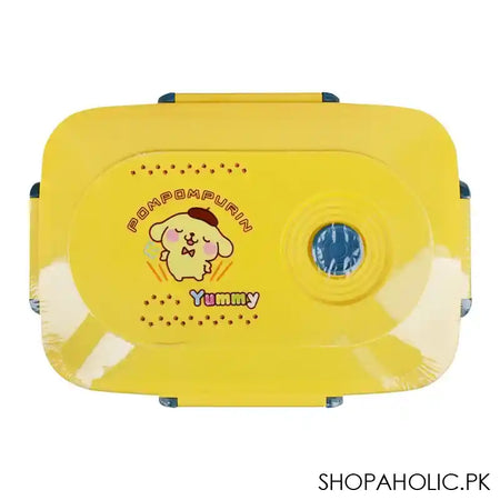 Pompompurin Plastic Lunch Box, 3 Compartments, Spoon & Fork, 1100ml, Yellow, 7.3in (H) x 45.3in (W) x 2.2in (D), Tq-158 - Main Image