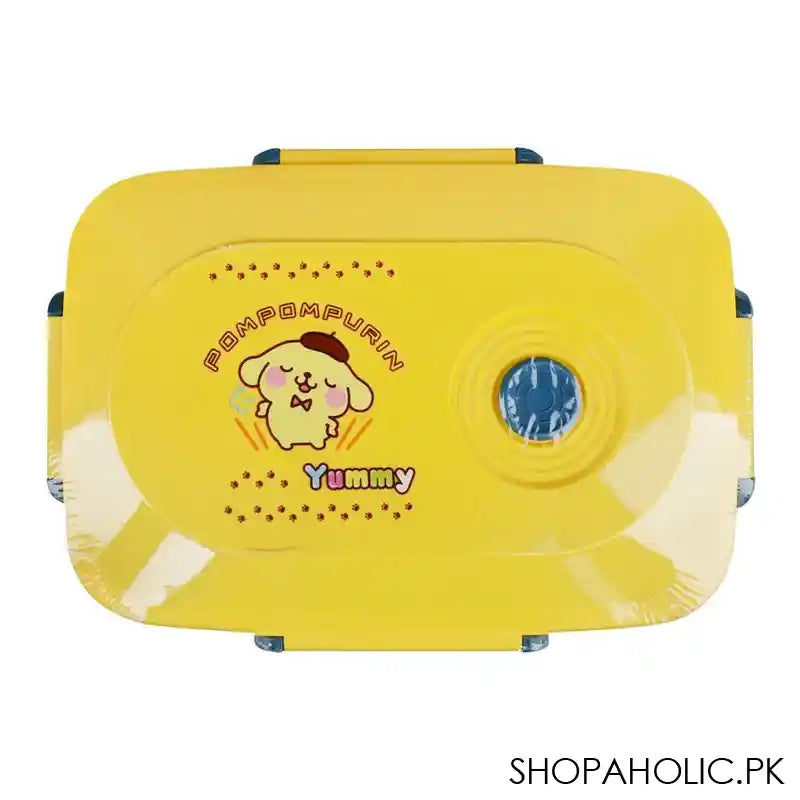 Pompompurin Plastic Lunch Box, 3 Compartments, Spoon & Fork, 1100ml, Yellow, 7.3in (H) x 45.3in (W) x 2.2in (D), Tq-158 - Main Image