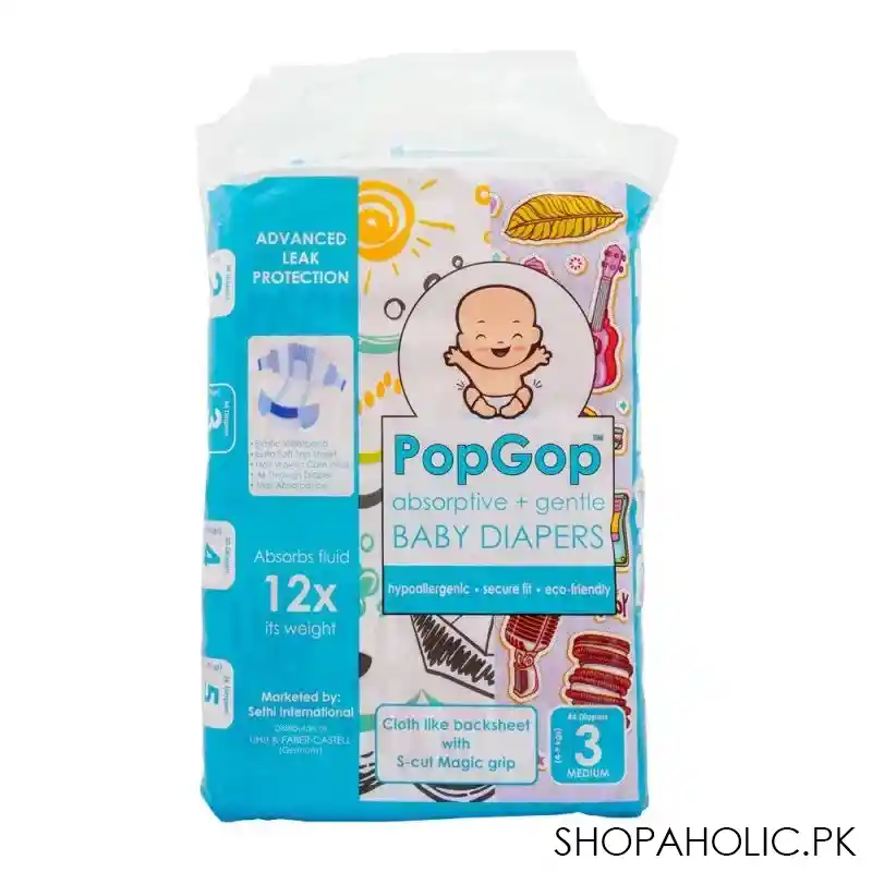 pop gop baby diapers, no. 3, medium, 4 9 kg, 44 pack main image