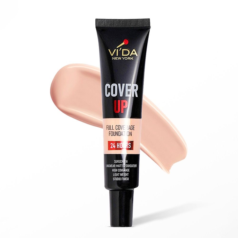 Vi'da New York Cover Up Full Coverage Foundation 24 Hours, Sunscreen, Mattifying, Oil Free, Studio Finish & Lightweight, Non-Comedogenic, 100 Porcelain, 30ml - Main Image