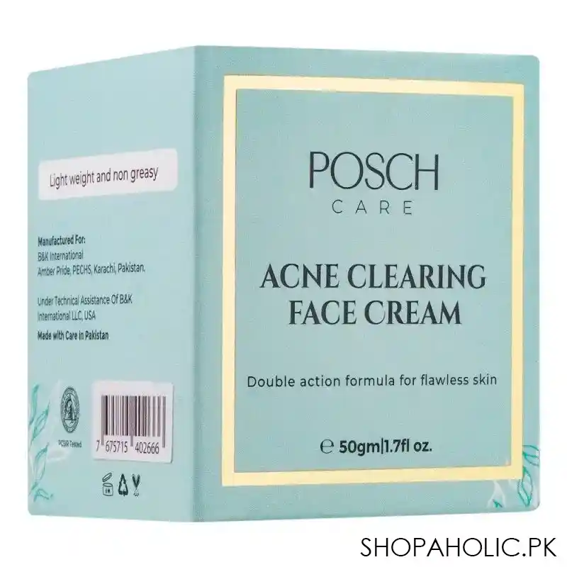 posch care acne clearing face cream, double action formula for flawless skin, 50ml image2