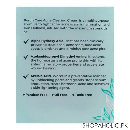 posch care acne clearing face cream, double action formula for flawless skin, 50ml image3