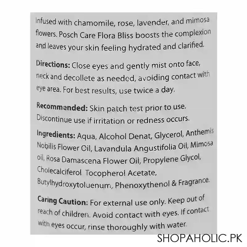 Posch Care Flora Bliss Chamomile, Rose, Lavender & Mimosa Face Mist, 120ml - Image 2
