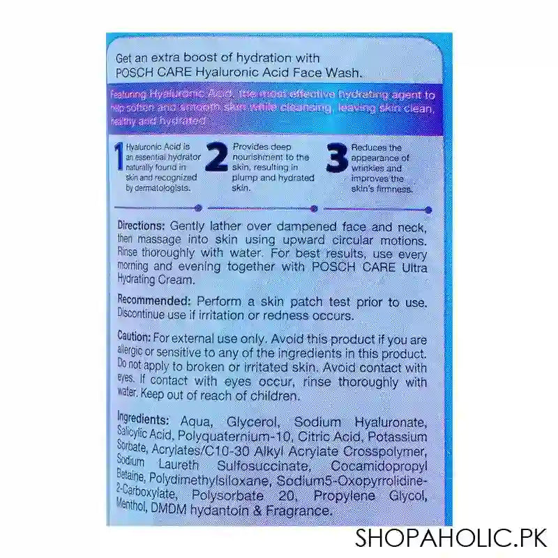 Posch Care Hyaluronic Acid Face Wash, 100ml - Image 3