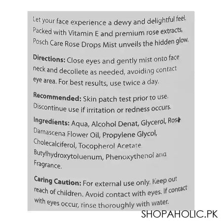 Posch Care Rose Drops Rose & Vitamin E Face Mist, 120ml - Image 2