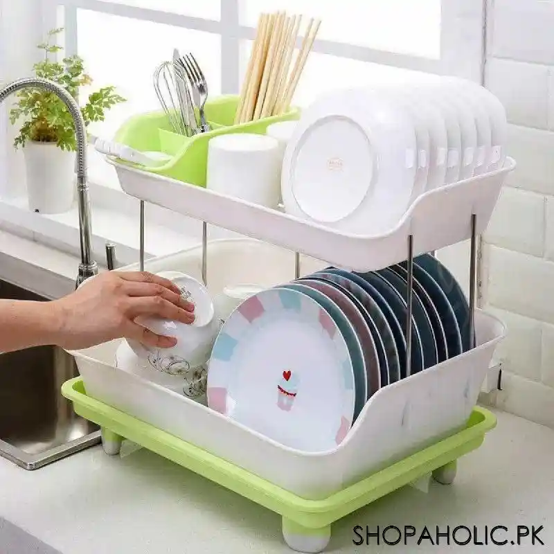 premium double layer kitchen drain dishes rack main image