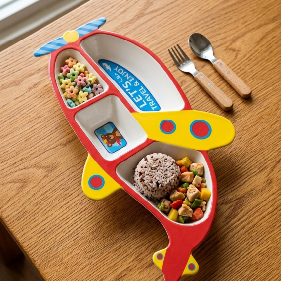 “Let’s Fly” Kids’ Airplane Divided Meal Plate – Fun Propeller Design for Toddlers & Children main image