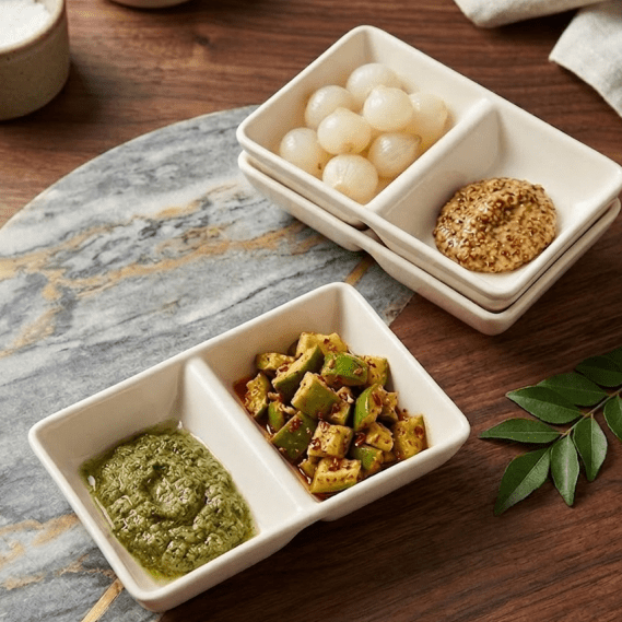 2-Compartment Porcelain Condiment & Pickle Server main image