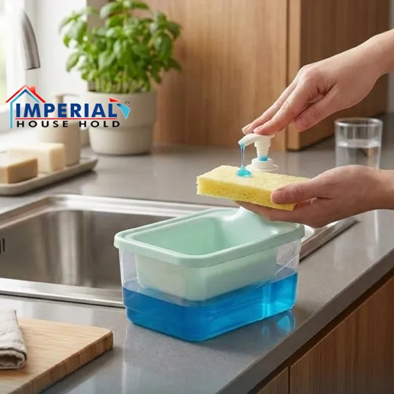 2-in-1 Soap Dispenser and Sponge Holder – Kitchen Sink Organizer with Included Sponge main image