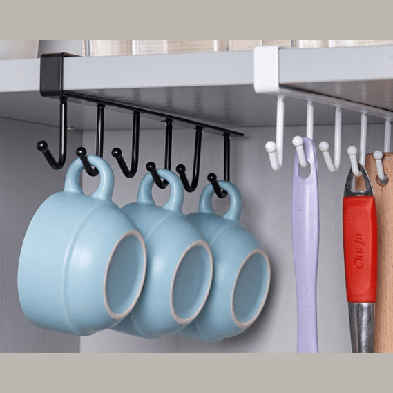 Imperial Under Shelf 6 Hooks Rack – Iron Hanging Kitchen & Bathroom Organizer main image