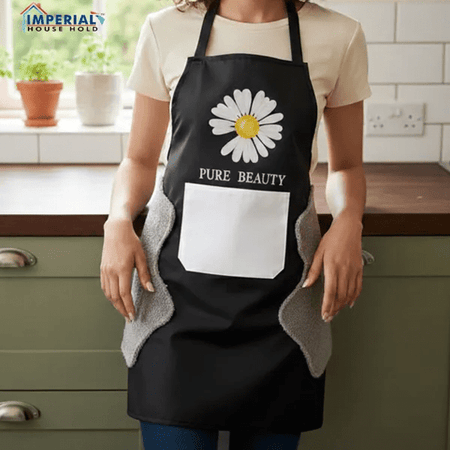 Imperial Waterproof Kitchen Apron with Built-in Plush Hand Towels & Large Front Pocket – Daisy Design main image