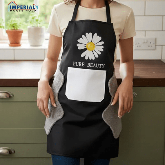 Imperial Waterproof Kitchen Apron with Built-in Plush Hand Towels & Large Front Pocket – Daisy Design main image