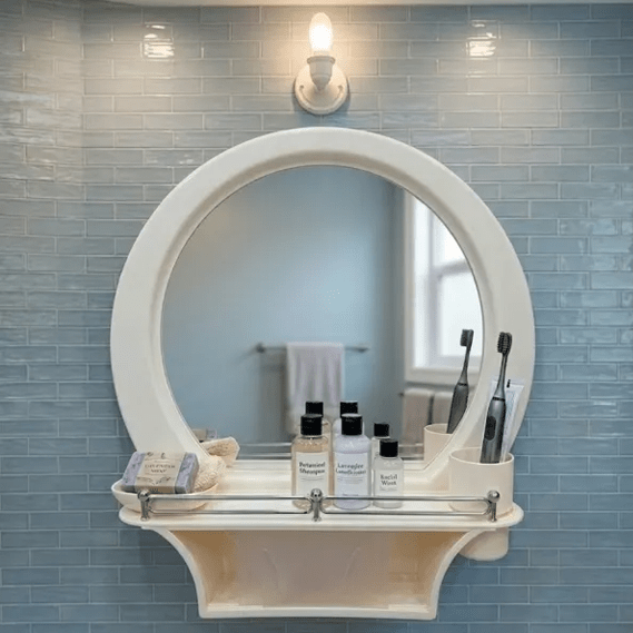 Luxury Oval Bathroom Mirror with Integrated Storage Shelf & Accessories Holder main image