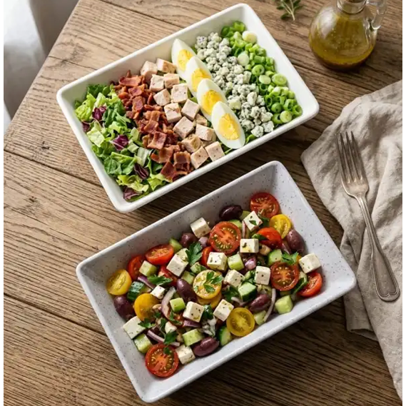 Modern Rectangular Melamine Salad Bowl & Serving Platter – Durable, Speckled Minimalism for Appetizers, Sides, and Entrées main image
