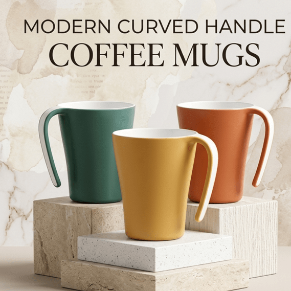 Modern Curved Handle Coffee Mugs | Unique Ergonomic Milk Tea Cup Set (2-Pack) main image
