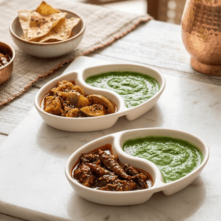 Premium 2-in-1 Yin-Yang Pickle Dish – Dual Compartment Ceramic Serving Bowl for Chutneys, Sauces, and Condiments main image