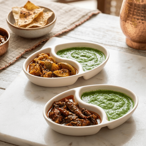 Premium 2-in-1 Yin-Yang Pickle Dish – Dual Compartment Ceramic Serving Bowl for Chutneys, Sauces, and Condiments main image