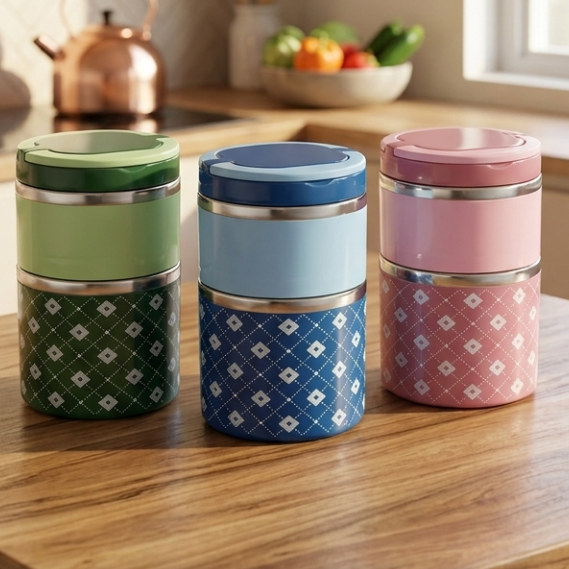 Premium Double-Layer Stainless Steel Insulated Lunch Box – Eco-Friendly Thermal Food Container main image