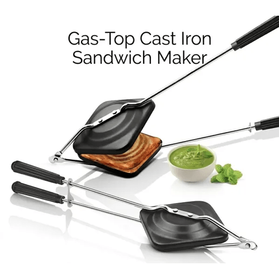 Premium Gas-Top Cast Iron Sandwich Maker – Non-Stick Handheld Toaster with Heat-Resistant Handles for Stovetop & Camping main image