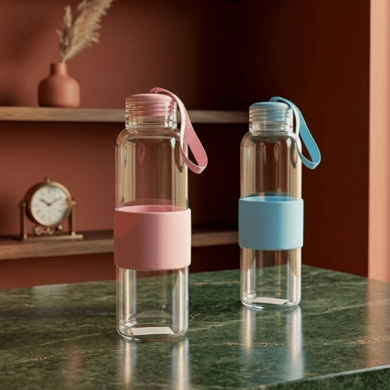 Premium Glass Hydration Bottle with Ergonomic Silicone Grip and Carry Strap main image