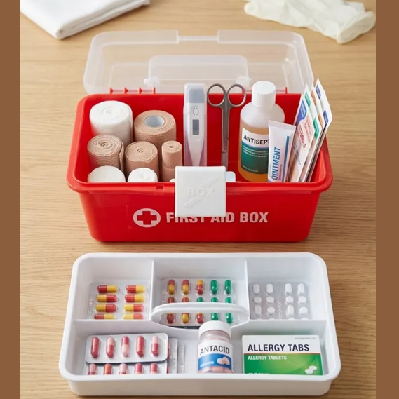 All-in-One Professional First Aid Kit & Medicine Organizer – Portable Emergency Box with Dual-Layer Storage (Red & Yellow) main image