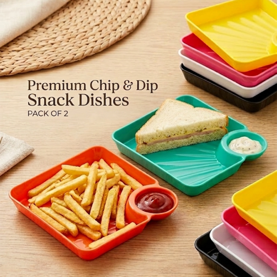 Chip and Dip Snack Dish Set – Pack of 2 Versatile Appetizer Serving Plates main image