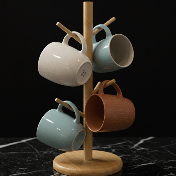 Eco-Friendly Bamboo Mug Holder | Modern Kitchen Countertop Organizer main image
