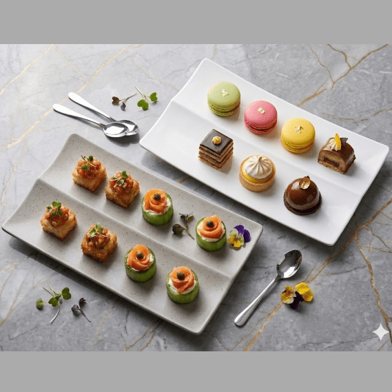 Elegant 2-Compartment Porcelain One-Bite Double Platter main image
