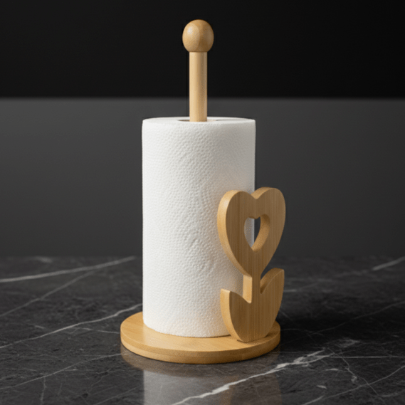 Free-Standing Bamboo Paper Towel Stand | Heavy-Duty Countertop Organizer for Standard & Jumbo Rolls main image