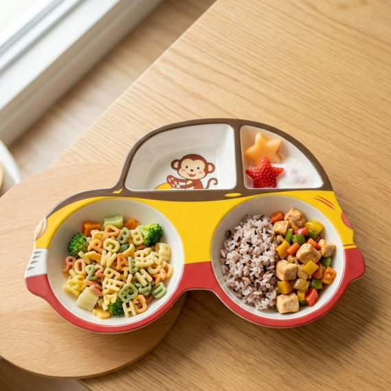 Fun Car-Shaped Divided Toddler Plate – 4-Compartment Kids’ Feeding Tray for Picky Eaters main image