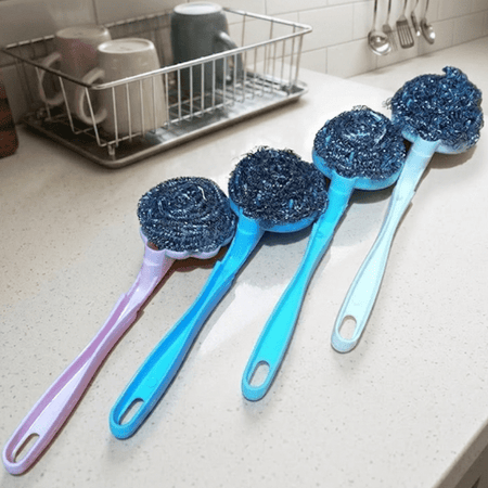 Heavy-Duty Steel Wire Scrubber with Ergonomic Long Handle – Durable Stainless Steel Dish & Pot Cleaning Brush for Tough Grime main image