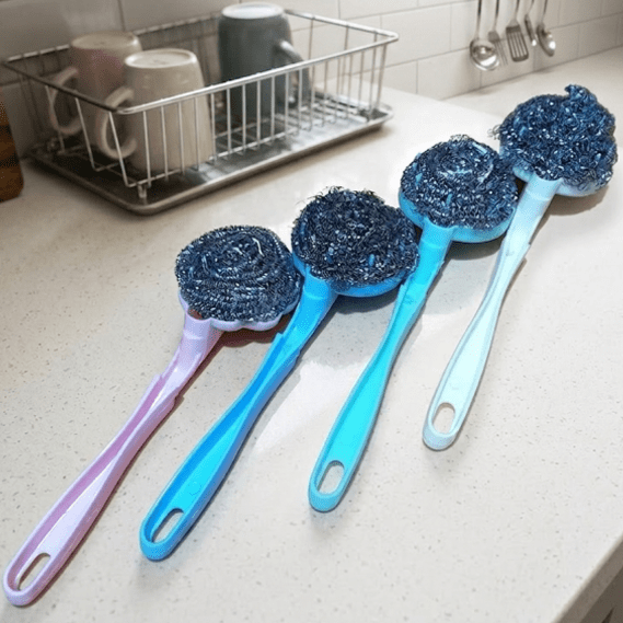 Heavy-Duty Steel Wire Scrubber with Ergonomic Long Handle – Durable Stainless Steel Dish & Pot Cleaning Brush for Tough Grime main image