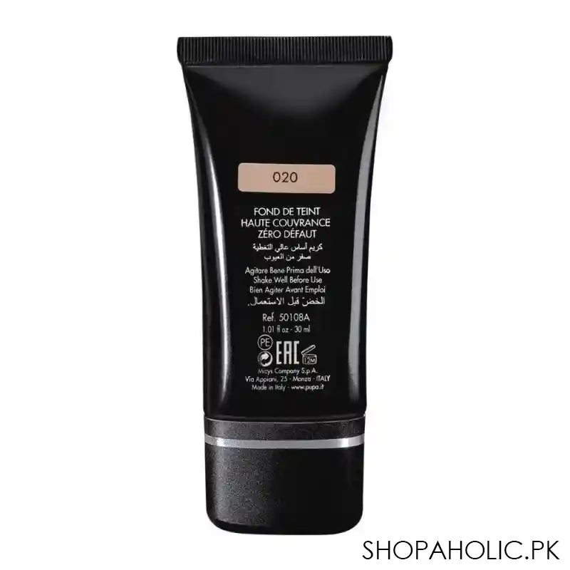 pupa milano extreme cover high coverage foundation, oil free, 020 image2