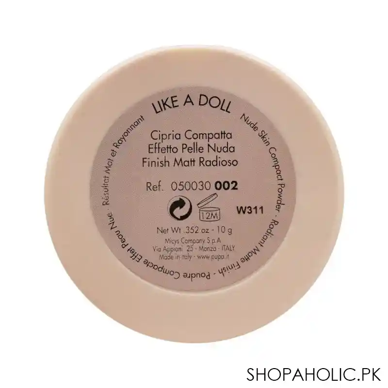 pupa milano like a doll nude skin compact powder, radiant matt finish, oil free, 002 image3