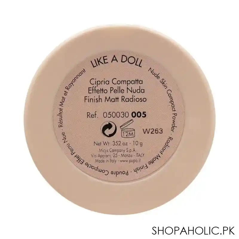 pupa milano like a doll nude skin compact powder, radiant matt finish, oil free, 005 image3