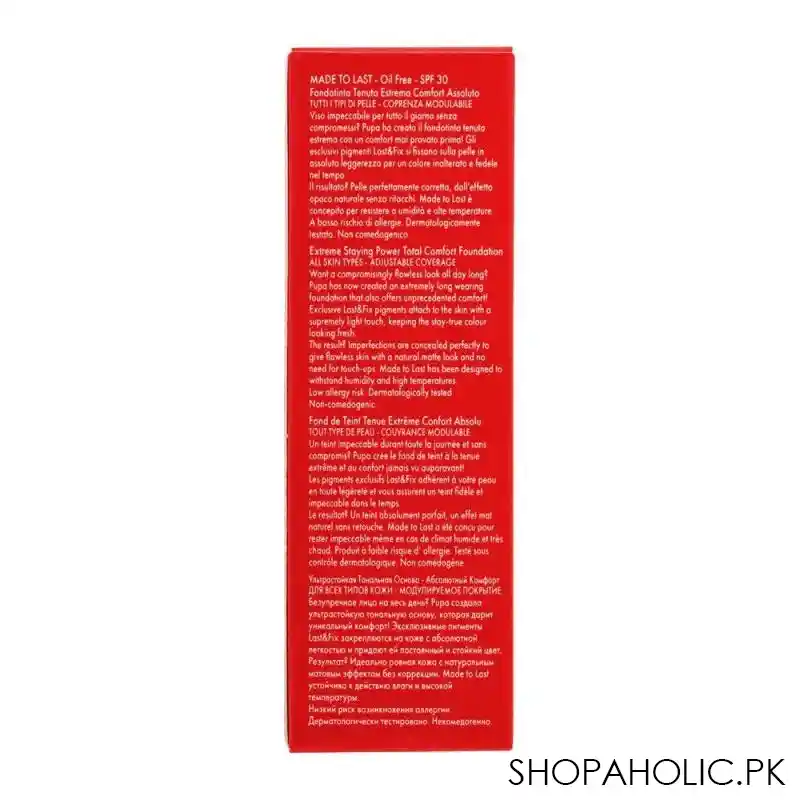 pupa milano made to last extreme styling power total comfort foundation, oil free, 040 image3