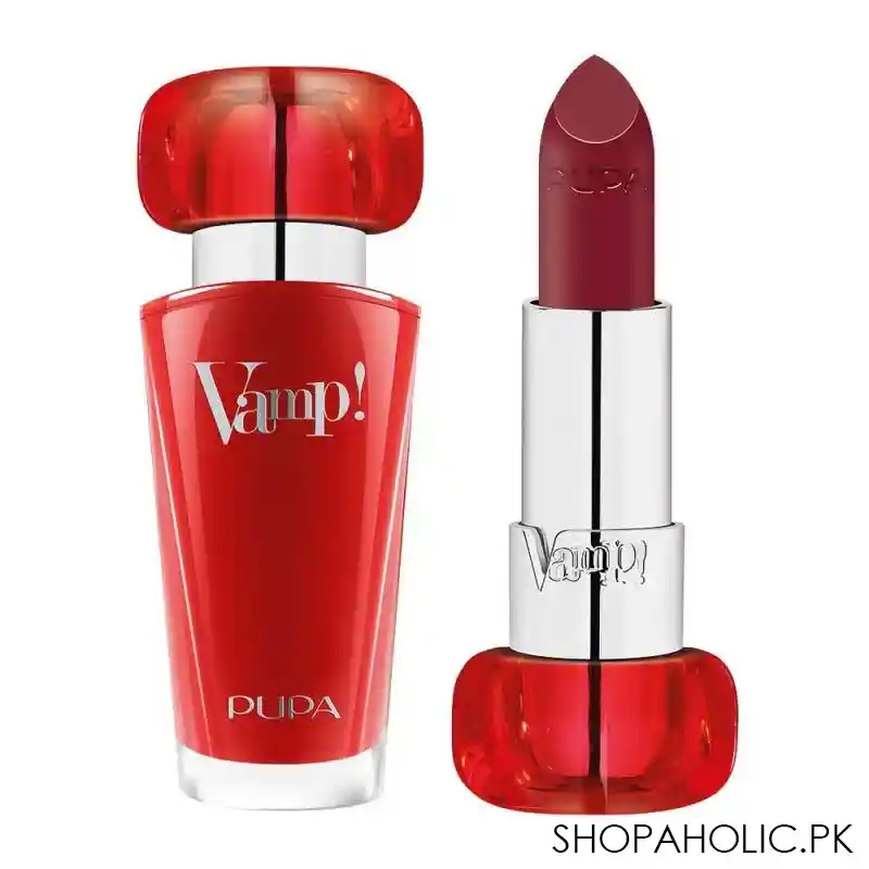 pupa milano vamp extreme colour lipstick with plumping treatment, 300, scarlet bordeaux main image