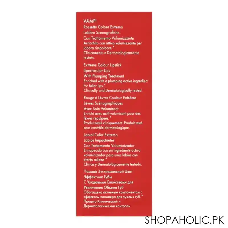pupa milano vamp extreme colour lipstick with plumping treatment, 301, intense red image4